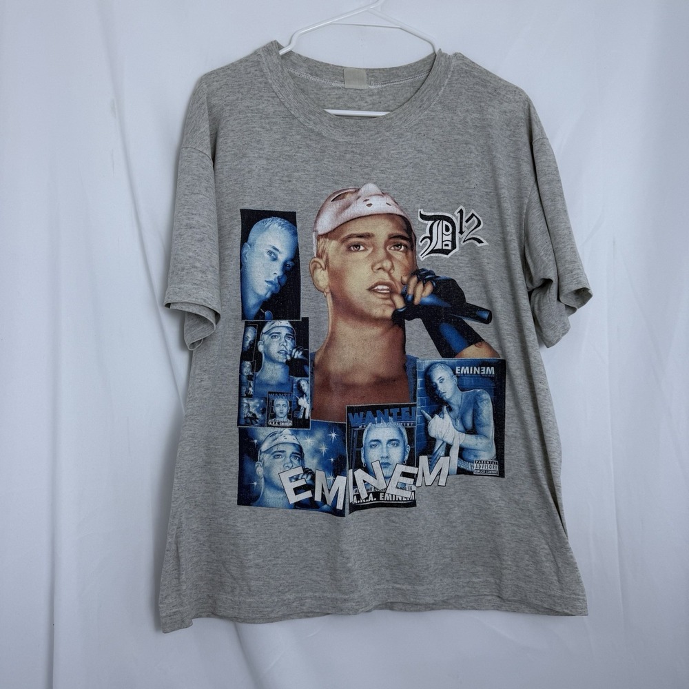 Vintage Eminem D12 T Shirt Y2K‎ Slim Shady Rap Graphic Tee Adult Gray Distressed